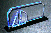 3D acrylic sailing trophy with vibrant, beveled blue edges.